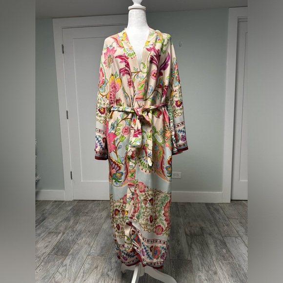 NWT ZARA Floral Printed Long Kimono Belted Beach Boho Style Pink Size XS - Picture 14 of 16